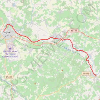 Itinéraire Châteauneuf-sur-Charente / Cognac, distance, dénivelé, altitude, carte, profil, trace GPS