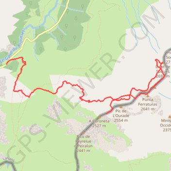 Itinéraire Dent de Soques, punta Ferraturas depuis parking de Peyrelue, distance, dénivelé, altitude, carte, profil, trace GPS