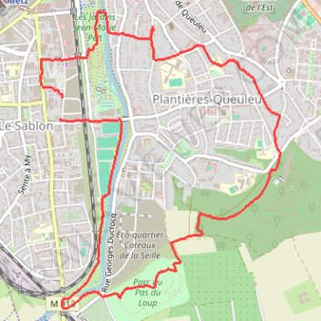 Itinéraire Metz, Sablon - Queuleu, distance, dénivelé, altitude, carte, profil, trace GPS