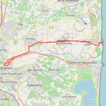 Itinéraire Perpignan Sainte-Marie-la-Mer, distance, dénivelé, altitude, carte, profil, trace GPS