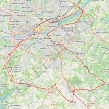 Itinéraire Pont Saint Martin - Bignon - Chateau Thébaud - Vertou - Bord de Loire, distance, dénivelé, altitude, carte, profil, trace GPS