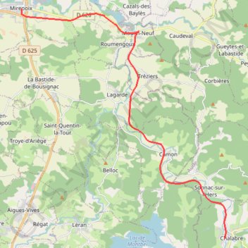Itinéraire Chalabre - Mirepoix (Grande Traversée), distance, dénivelé, altitude, carte, profil, trace GPS