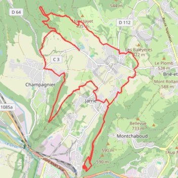 Itinéraire Champagnier, distance, dénivelé, altitude, carte, profil, trace GPS