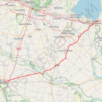 Itinéraire Cremona Peschiera del Garda, distance, dénivelé, altitude, carte, profil, trace GPS