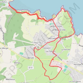 Itinéraire Le Palus - Tréveneuc - St Marc et retour, distance, dénivelé, altitude, carte, profil, trace GPS