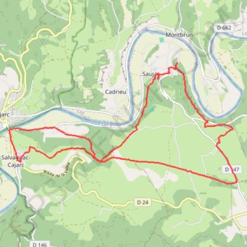 Itinéraire Saujac - Cajarc, distance, dénivelé, altitude, carte, profil, trace GPS
