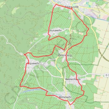 Itinéraire Ribeauvillé Riquewihr, distance, dénivelé, altitude, carte, profil, trace GPS