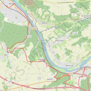 Itinéraire Bonnières-sur-Seine à Vernon, distance, dénivelé, altitude, carte, profil, trace GPS