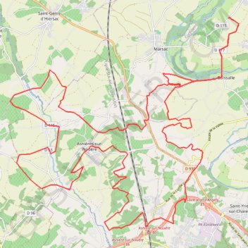 Itinéraire Marsac Asniere/Nouere 50 kms, distance, dénivelé, altitude, carte, profil, trace GPS