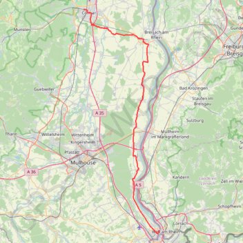 Itinéraire Huningue Colmar, distance, dénivelé, altitude, carte, profil, trace GPS