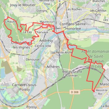 Itinéraire 41 km et 486 m La Stèle des aviateurs et le Centre astronomique des Yvelines CAY à Triel, distance, dénivelé, altitude, carte, profil, trace GPS