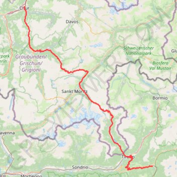 Itinéraire Chur - Edolo, distance, dénivelé, altitude, carte, profil, trace GPS