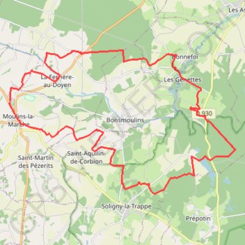 Itinéraire De Moulins-la-Marche à la Forêt du Perche et de la Trappe, distance, dénivelé, altitude, carte, profil, trace GPS