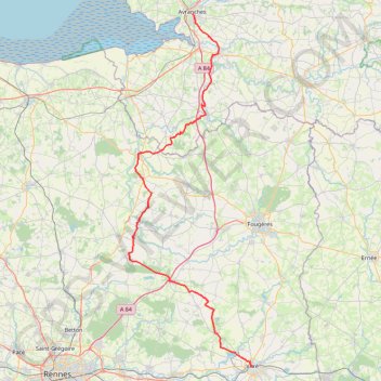 Itinéraire Voie 2ème DB : Avranches - Vitré, distance, dénivelé, altitude, carte, profil, trace GPS