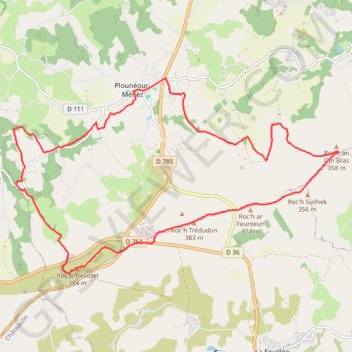Itinéraire Circuit des Roc'h dans les Monts d'Arrée, distance, dénivelé, altitude, carte, profil, trace GPS