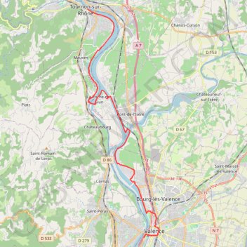 Itinéraire 13: ViaRhôna de Tournon-sur-Rhône / Glun à Valence / La Voulte-sur-Rhône, distance, dénivelé, altitude, carte, profil, trace GPS