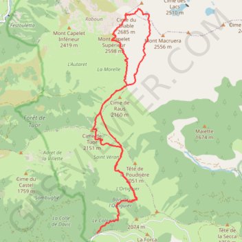 Itinéraire Cime du Diable via cime de Tuor et Mont Capelet Superieur, distance, dénivelé, altitude, carte, profil, trace GPS