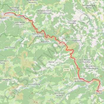 Itinéraire Dolce Via de Les Ollières-sur-Eyrieux à Le Cheylard, distance, dénivelé, altitude, carte, profil, trace GPS