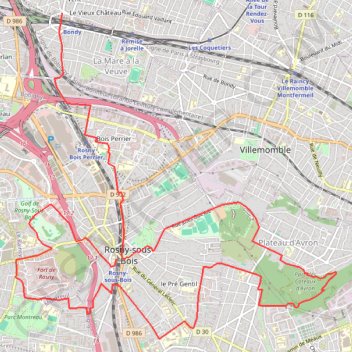 Itinéraire De Rosny-sous-Bois à Bondy, distance, dénivelé, altitude, carte, profil, trace GPS