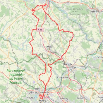 Itinéraire Pontoise - Beauvais - Pontoise, distance, dénivelé, altitude, carte, profil, trace GPS