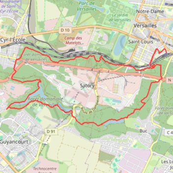 Itinéraire Forêt du Plateau de Satory, distance, dénivelé, altitude, carte, profil, trace GPS