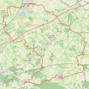 Itinéraire Boucle Lavaré, distance, dénivelé, altitude, carte, profil, trace GPS