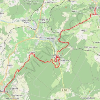Itinéraire EJ2 Salins Poligny, distance, dénivelé, altitude, carte, profil, trace GPS
