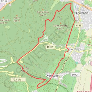 Itinéraire D'Orschwiller à Châtenois par le chemin de Compostelle et le GR®5 001 1 à D'Orschwiller à Châtenois par le chemin de Compostelle et le GR®5 001 50 1, distance, dénivelé, altitude, carte, profil, trace GPS