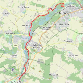 Itinéraire L'Essonne de Mennecy à La Ferté-Alais, distance, dénivelé, altitude, carte, profil, trace GPS