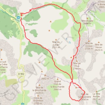 Itinéraire Tête de la Sanguinière, distance, dénivelé, altitude, carte, profil, trace GPS
