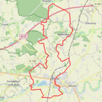 Itinéraire Les bois de Mottereau - Brou, distance, dénivelé, altitude, carte, profil, trace GPS