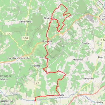 Itinéraire La Roche et autour de Bouteville, distance, dénivelé, altitude, carte, profil, trace GPS