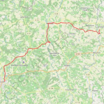 Itinéraire Larressingle - Eauze, distance, dénivelé, altitude, carte, profil, trace GPS