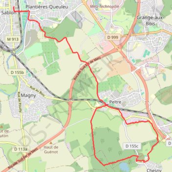 Itinéraire Peltre_Chesny_Peltre_Metz, distance, dénivelé, altitude, carte, profil, trace GPS