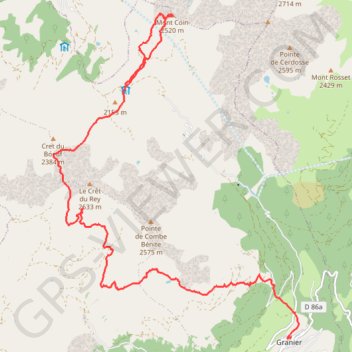 Itinéraire Mont Coin - Granier, distance, dénivelé, altitude, carte, profil, trace GPS