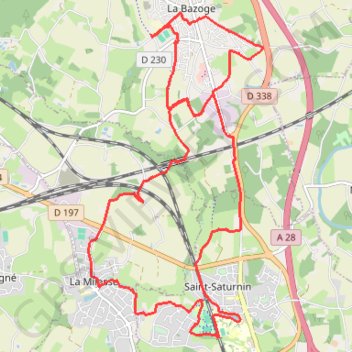Itinéraire La Bazoge - Saint-Saturnin - La Milesse, distance, dénivelé, altitude, carte, profil, trace GPS