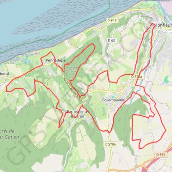 Itinéraire Honfleur, distance, dénivelé, altitude, carte, profil, trace GPS