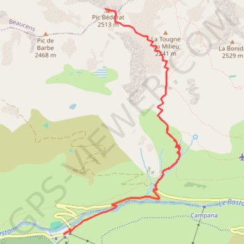 Itinéraire Tournaboup Pic Bedera, distance, dénivelé, altitude, carte, profil, trace GPS