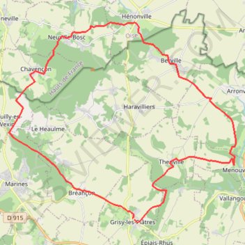 Itinéraire Grisy - Henonville - Grisy, distance, dénivelé, altitude, carte, profil, trace GPS
