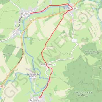 Itinéraire Liaison Mazirot Ambacourt, distance, dénivelé, altitude, carte, profil, trace GPS