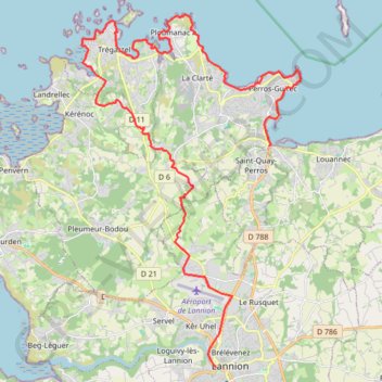 Itinéraire Lannion Perros, distance, dénivelé, altitude, carte, profil, trace GPS
