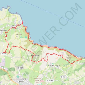 Itinéraire Omonville la Rogue, distance, dénivelé, altitude, carte, profil, trace GPS