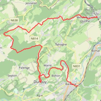 Itinéraire Sy - Verlaine-sur-Ourthe - Durbuy - Barvaux, distance, dénivelé, altitude, carte, profil, trace GPS