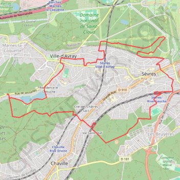 Itinéraire Ville d'Avray - promenade des trois communes, distance, dénivelé, altitude, carte, profil, trace GPS