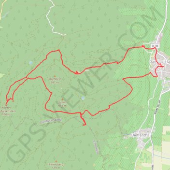 Itinéraire Dambach, Bernstein, Falkenstein, distance, dénivelé, altitude, carte, profil, trace GPS