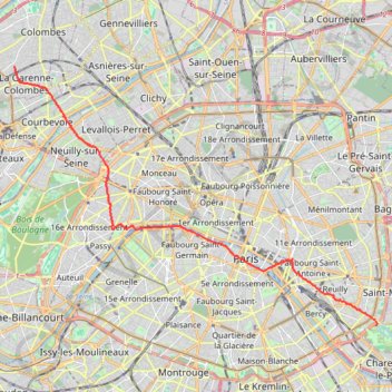 Itinéraire Traversée Ouest-Est de Paris, distance, dénivelé, altitude, carte, profil, trace GPS