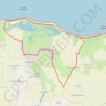 Itinéraire Néville-sur-Mer (50330), distance, dénivelé, altitude, carte, profil, trace GPS