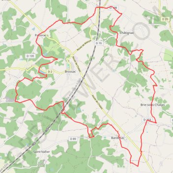 Itinéraire Base VTT Aubeterre-Tracé N°10-Yviers, distance, dénivelé, altitude, carte, profil, trace GPS