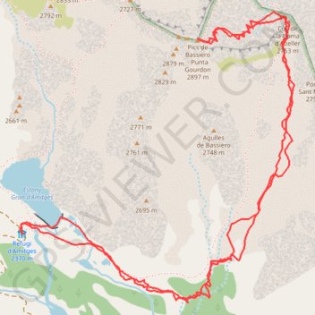 Itinéraire Encantats - Pics de Bassiero, distance, dénivelé, altitude, carte, profil, trace GPS