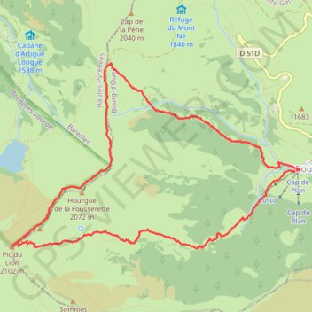 Itinéraire Bourd oeuil pic de lion, distance, dénivelé, altitude, carte, profil, trace GPS